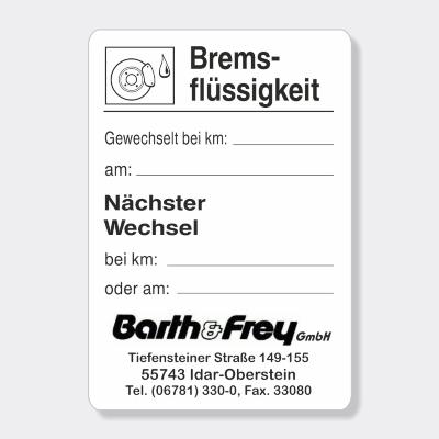 Service-Aufkleber aus PVC-Folie Groesse 45 x 65 mm Motiv Bremsfluessigkeit einmal beschreibbar