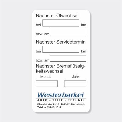 Service-Aufkleber aus PVC-Folie Groesse 45 x 80 mm Motiv Oelwechsel Service Bremsfluessigkeit zur einmaligen Beschriftung