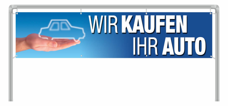 Werbebanner Wir kaufen Ihr Auto, 300 x 70 cm, Design blau Werbebanner Wir kaufen Ihr Auto, 300 x 70 cm, Design blau