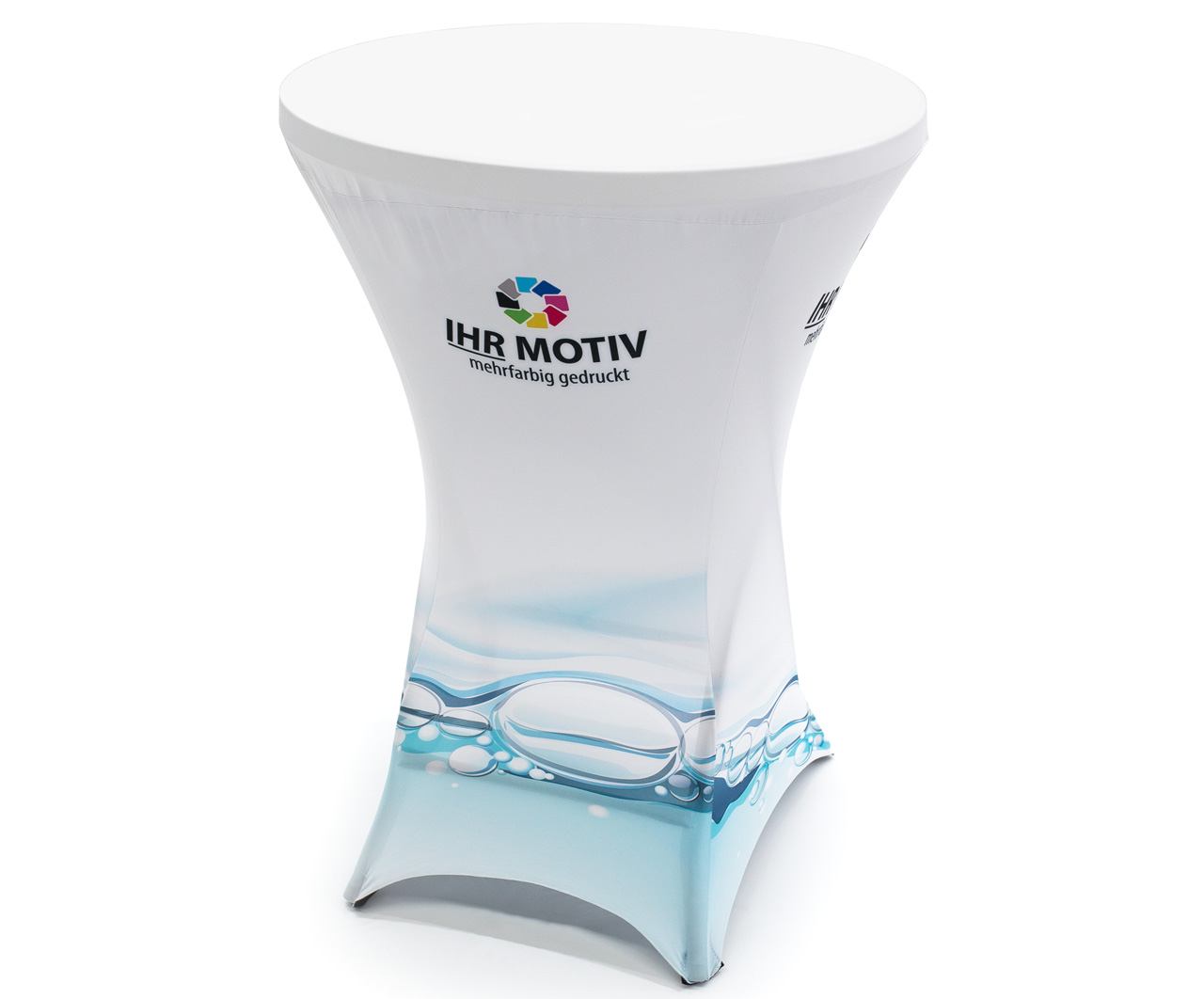 Stehtisch mit Husse 80cm Durchmesser, individuell bedruckt Stehtisch mit Husse 80cm Durchmesser, individuell bedruckt