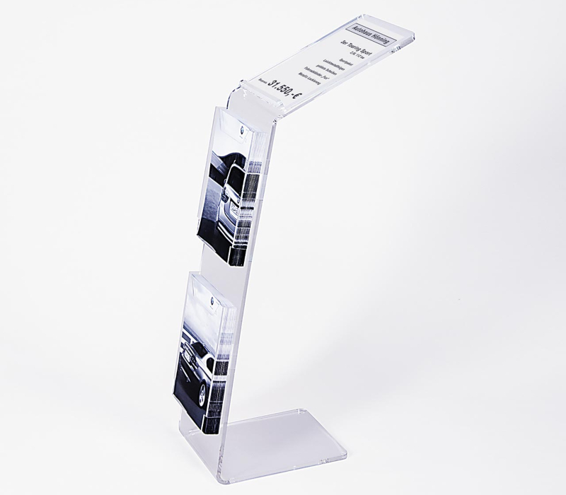 Info-Präsenter Twice mit Preisblatt-Auflage und 2 Prospektboxen - klar Info-Präsenter Twice mit Preisblatt-Auflage und 2 Prospektboxen - klar