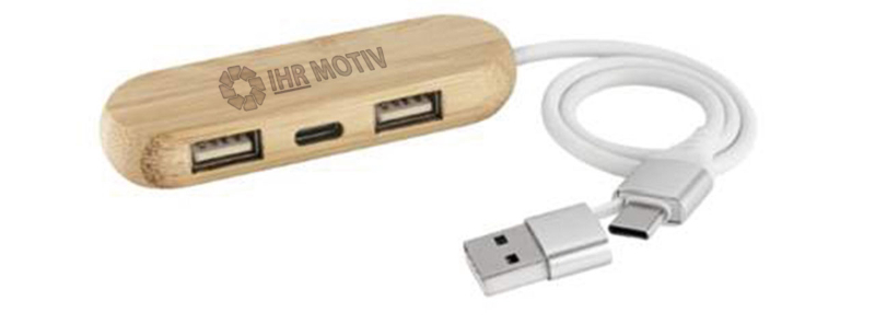 USBPort MultiHub&Charge aus Bambus, Lasergravur 