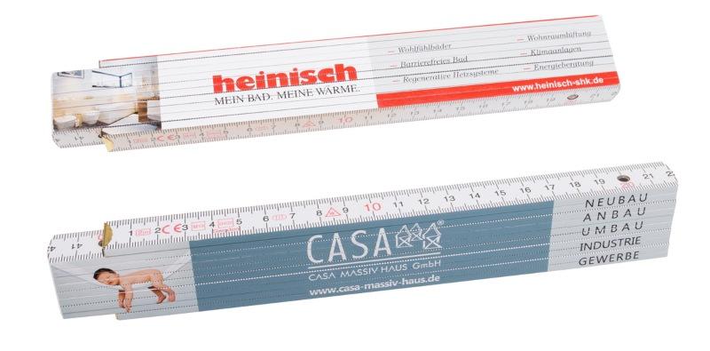 Zollstock 2 Meter Metermaß Gliedermaßstab Meterstab aus Buchenholz, weiß, Gliederstärke 3 mm