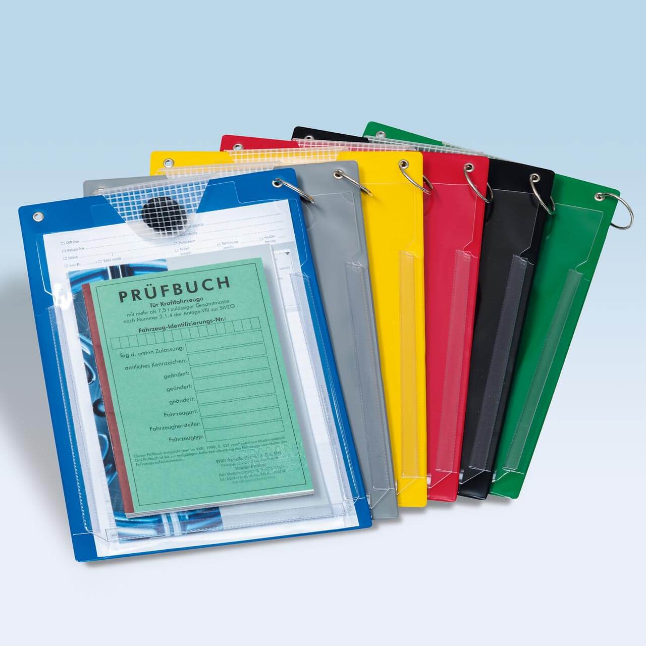 Jumbo Auftagstasche DIN A4 mit Klappring, 30 mm Fülltiefe, mit Unterlagen-Fach auf der Rückseite - blau