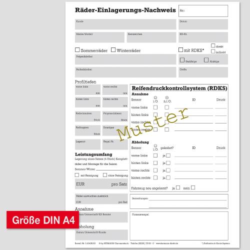 Räder-Einlagerungsformulare DIN A4, mit RDKS-Tabelle