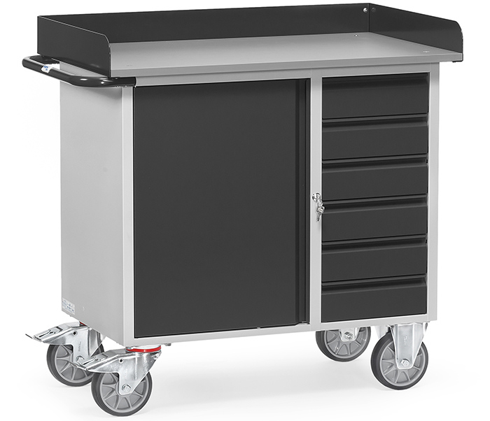 Fetra Werkstattwagen Ladefläche 985 x 590 mm mit Abrollrand 1 Schrank 6 Schubladen Grau Fetra Werkstattwagen Ladefläche 985 x 590 mm mit Abrollrand 1 Schrank 6 Schubladen Grau