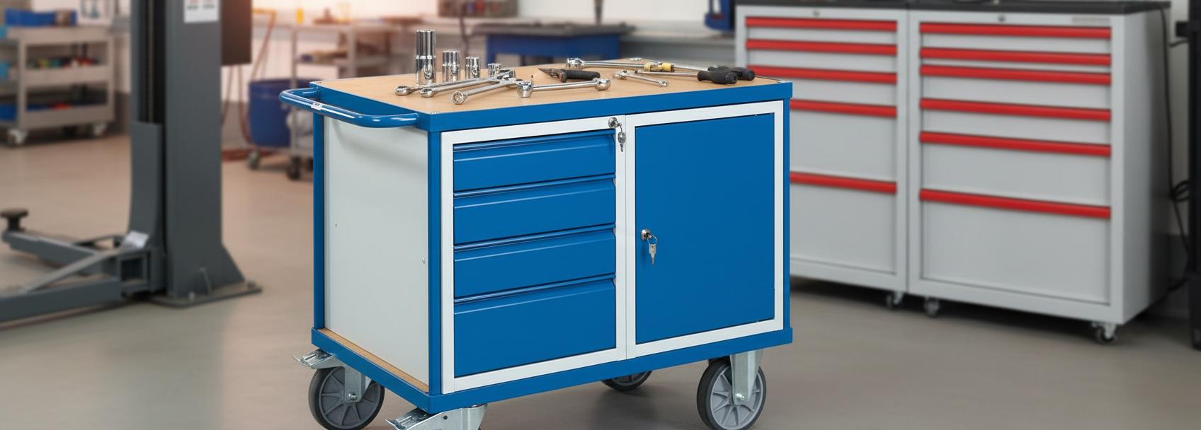 Fetra Werkstattwagen Ladefläche 1050 x 700 mm - 1 Schrank 4 Schubladen 