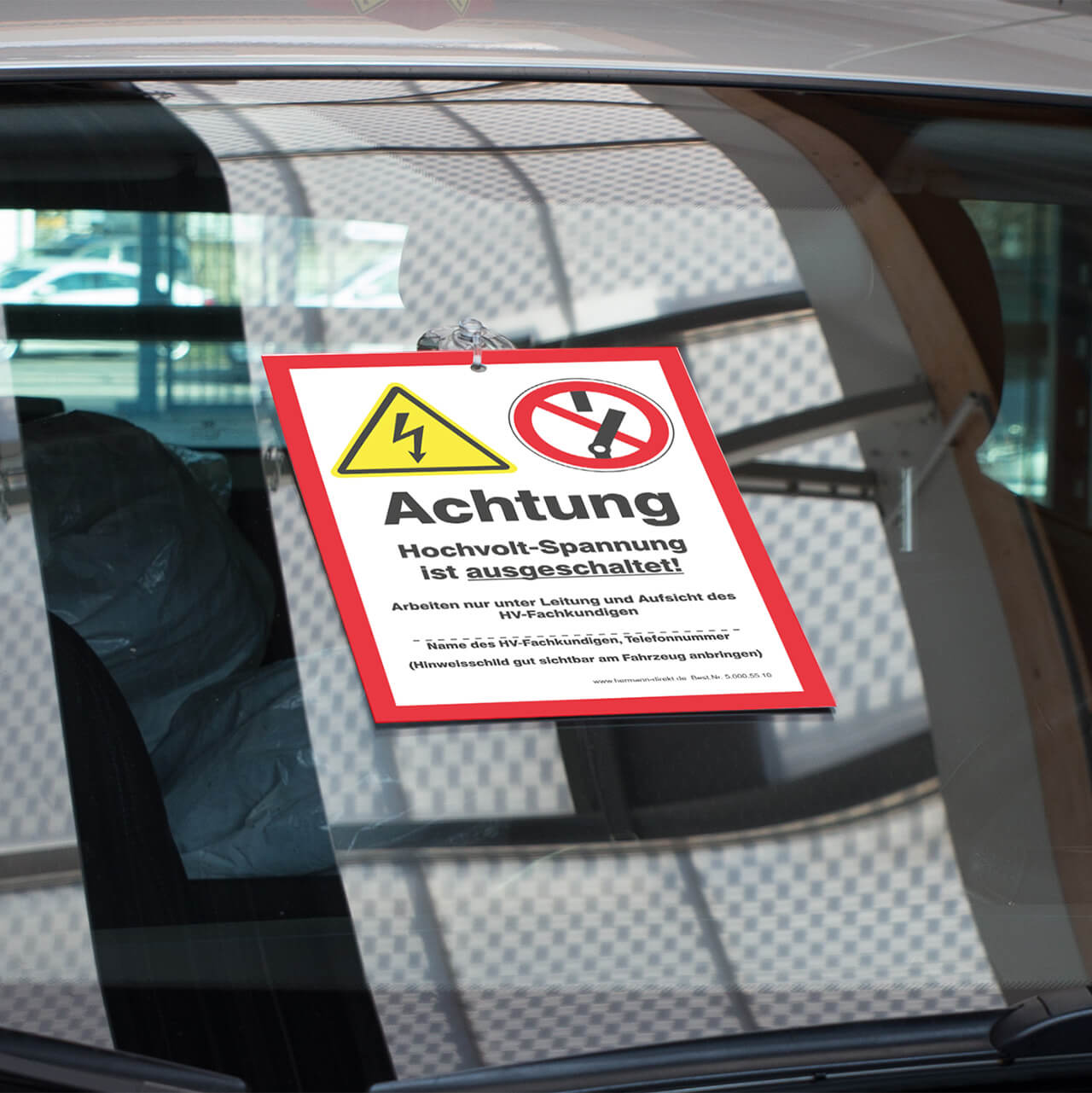 Warnschild Arbeiten an Hochvolt (HV) Warnschild Arbeiten an Hochvolt (HV)