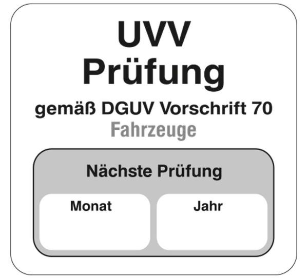 UVV Aufkleber aus PVC, ohne Firmeneindruck, Größe 38 x 40 mm