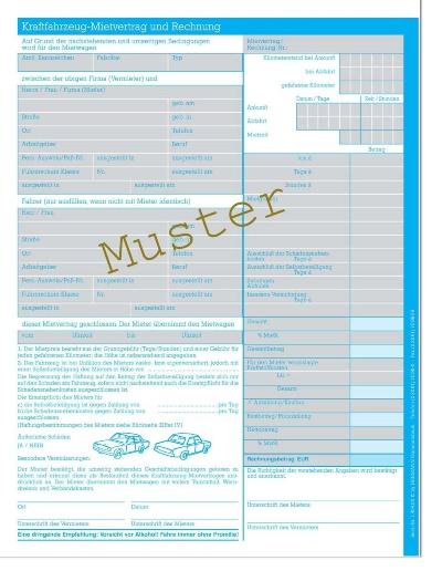 KFZ Mietvertrag und Rechnung. Formular im Format DIN A4 - 2-fach Sätze