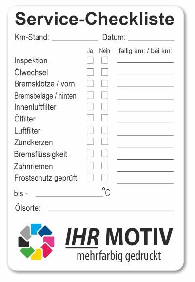 Service-Checkliste aus PVC-Folie, selbstklebend, Größe: 60 x 90 mm, Motiv 61 - einmal beschreibbar