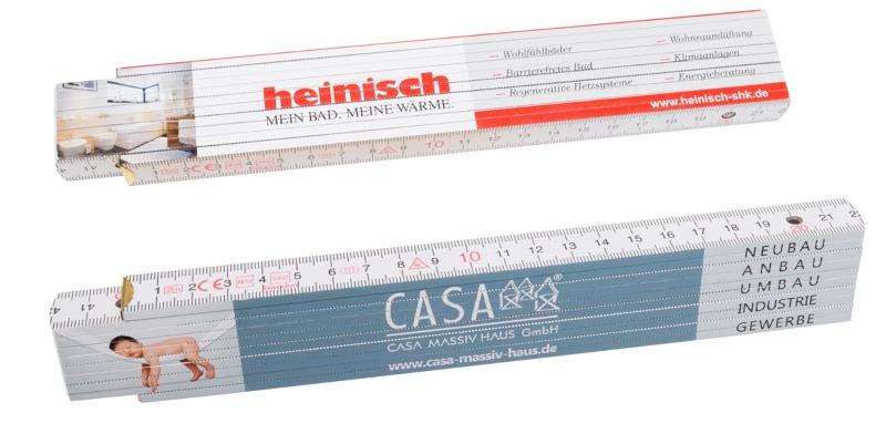 Zollstock 2 Meter Metermaß Gliedermaßstab Meterstab aus Buchenholz, weiß, Gliederstärke 3 mm