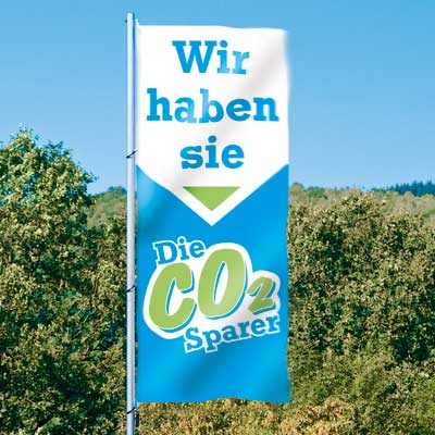 Fahne "CO2-Sparer, Hochformat, 120 x 300 cm - Fahnenstangen und Fahnen