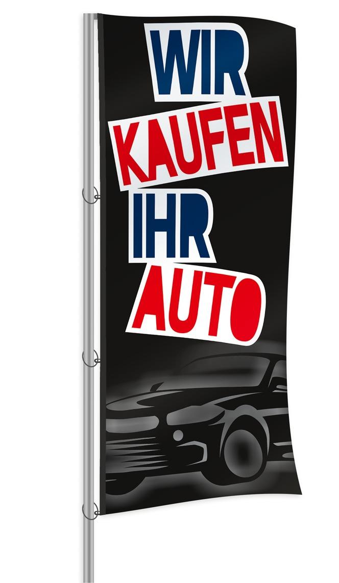 Fahne "Wir kaufen Ihr Auto", Design schwarz