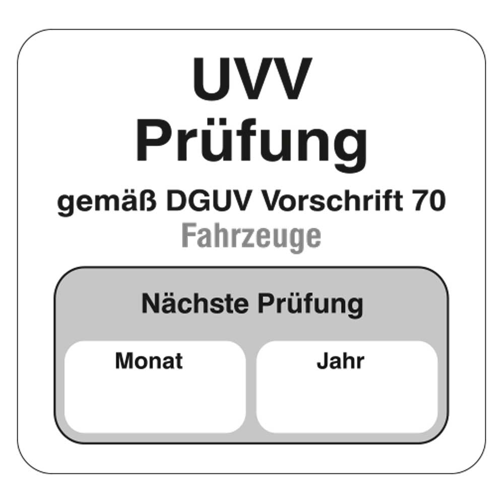 UVV Aufkleber aus PVC, ohne Firmeneindruck, Größe 38 x 40 mm
