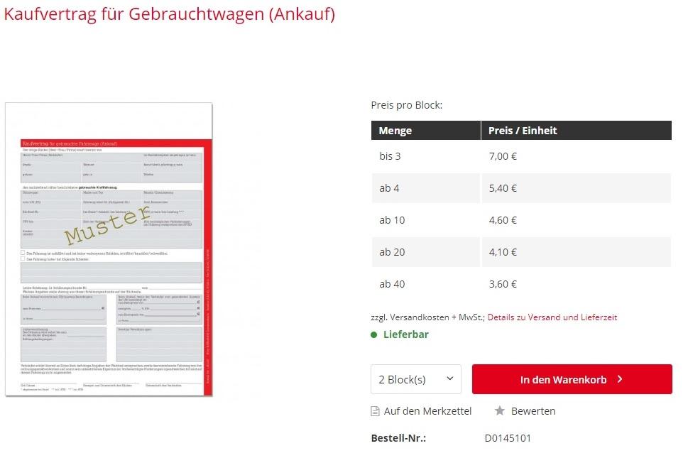 Kaufvertrag für Gebrauchtwagen (Ankauf)