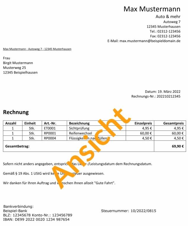 Rechnungsvorlage für Kleinunternehmer Word (kostenlos)