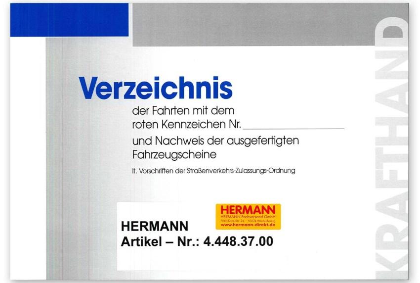 Aufzeichnungsbuch für Fahrten mit "roten Kennzeichen"