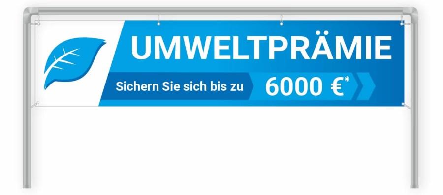 Werbebanner 300 x 70 cm Thema: Elektromobilität Motiv: Umweltprämie - blau