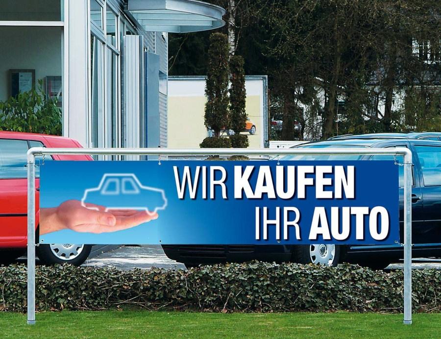 Werbebanner "Wir kaufen Ihr Auto", 300 x 70 cm, Design blau