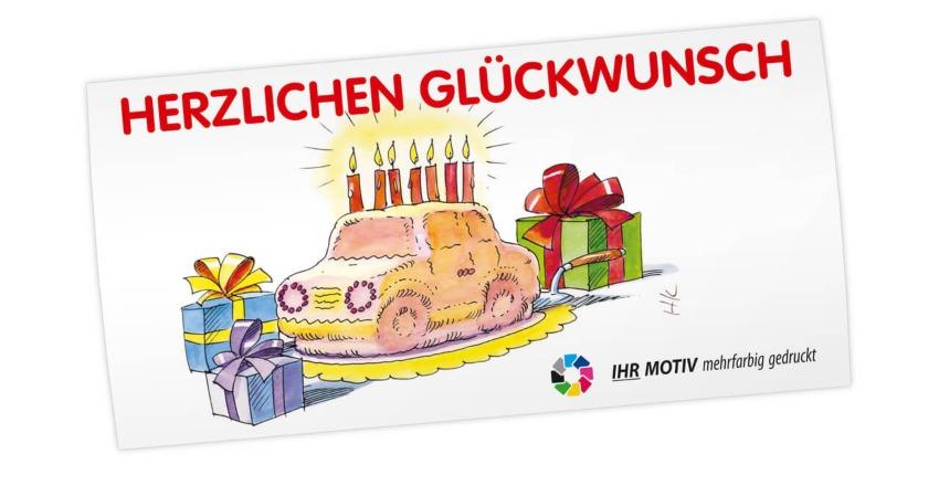 Geburtstags-Maxi-Postkarte, Motiv: Auto-Torte