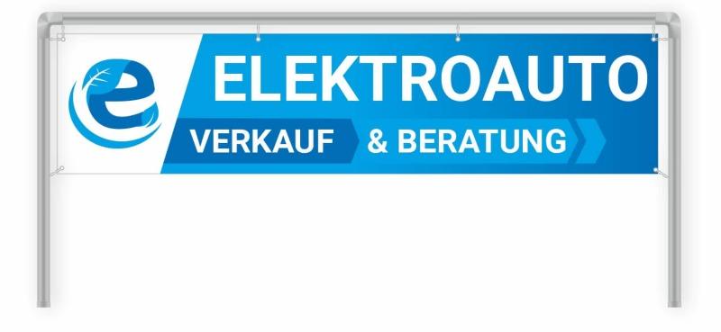 Werbebanner 300 x 70 cm Thema: Elektromobilität Motiv: Elektroauto - blau