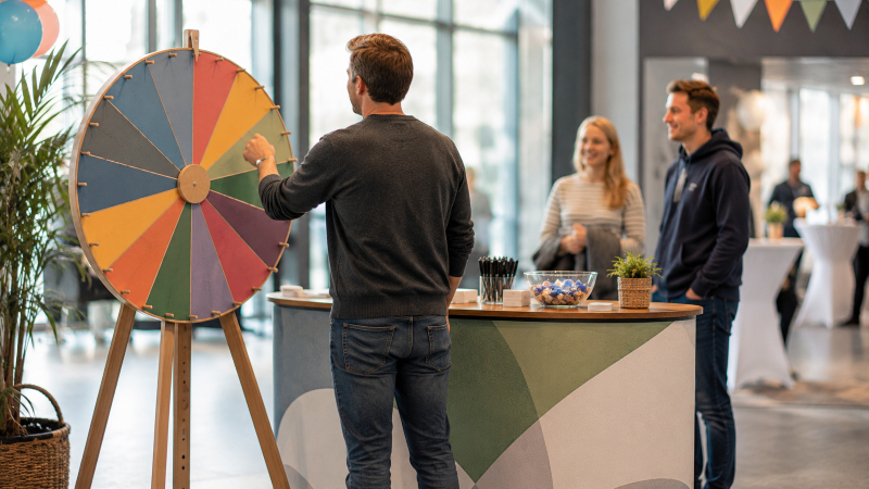 Glücksrad als Eyecatcher und Türöffner für Gespräche am Werbestand