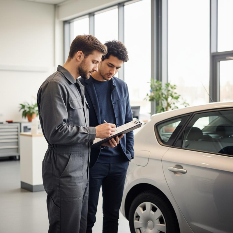 Ein reiner Reifenservice-Betrieb unterscheidet sich auch formal von Kfz-Werkstätten Ein Mechaniker im Gespräch mit einem Kunden