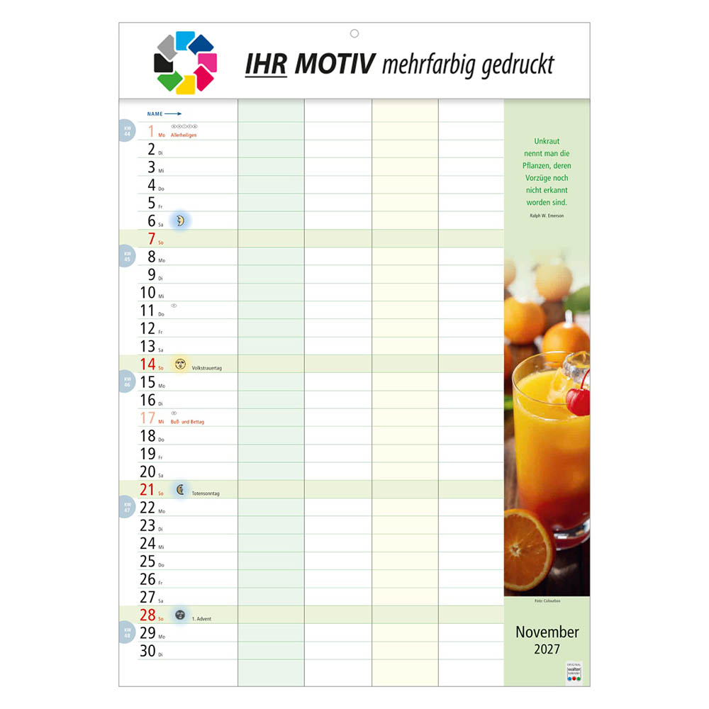 Bildkalender Familienkalender, Ausgabe 2027 Monat November