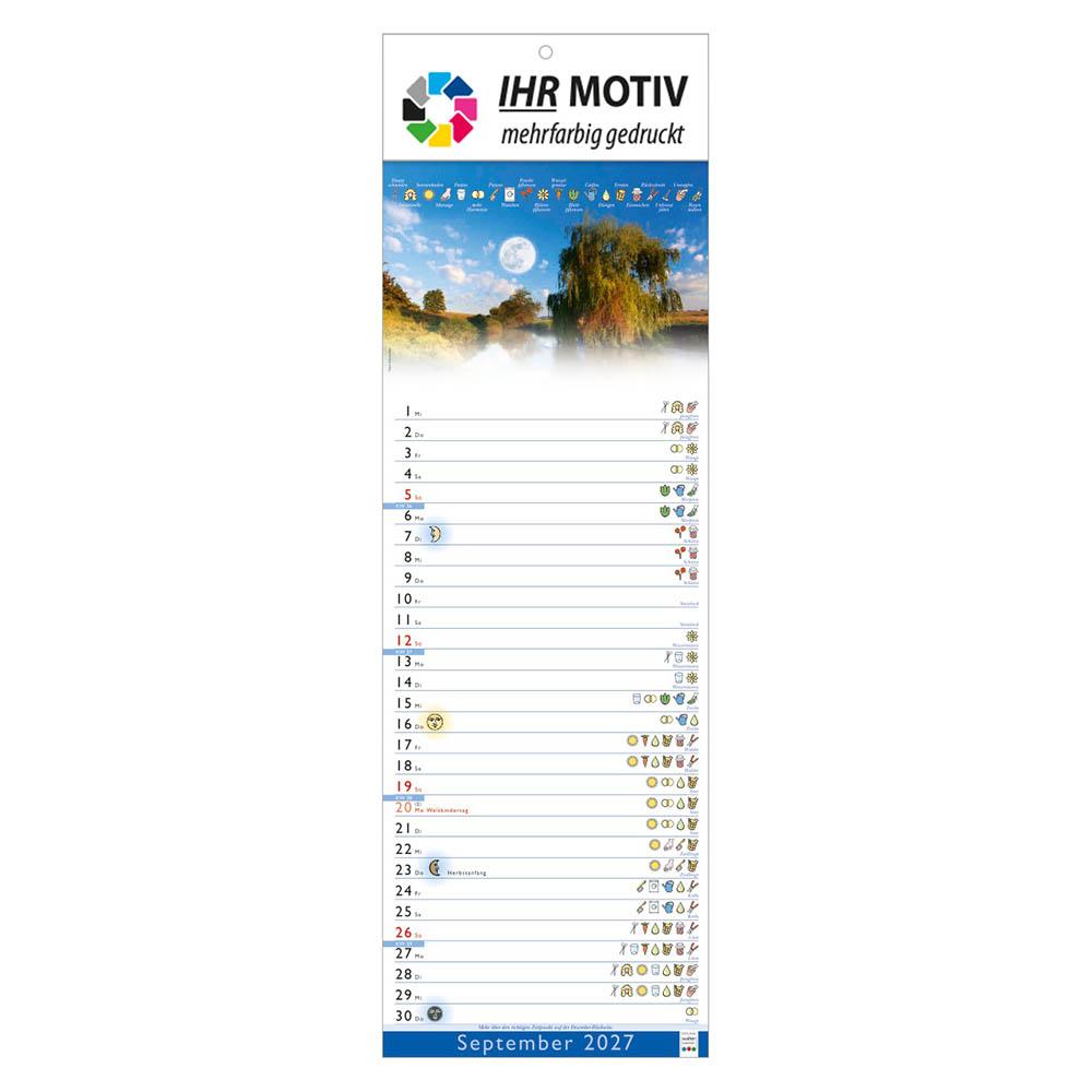 Streifenkalender Mondkalender, Ausgabe 2027 Monat September