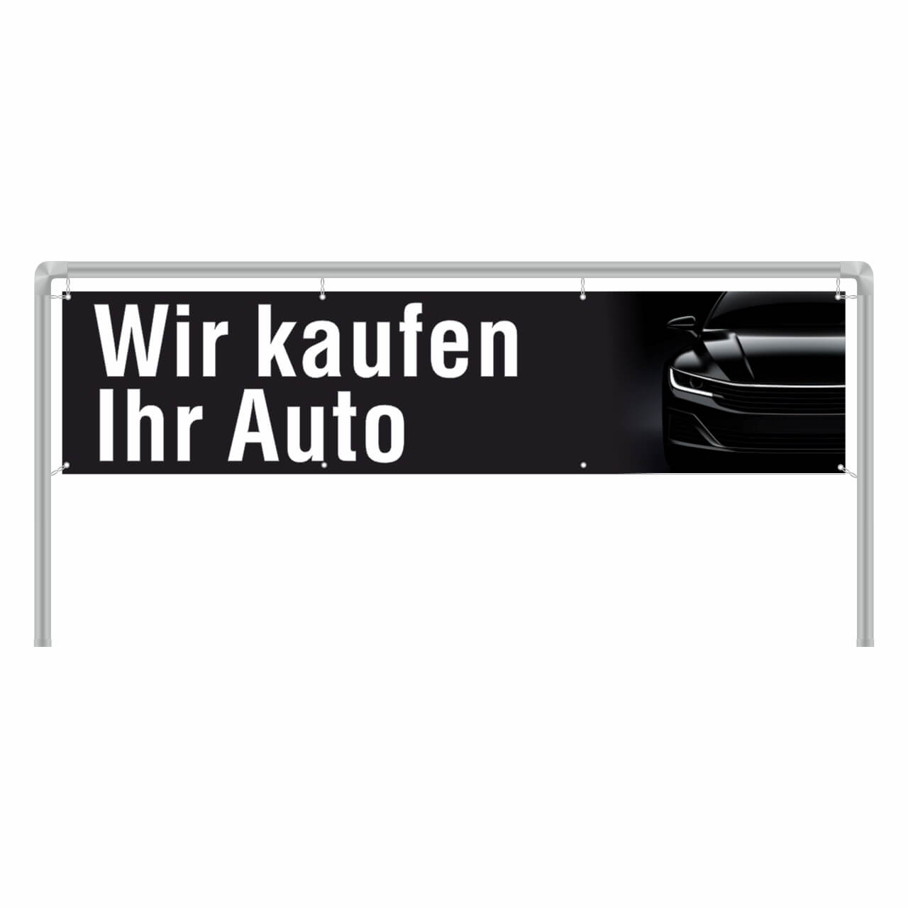 Werbebanner Wir kaufen Ihr Auto, 300 x 70 cm, Design schwarz