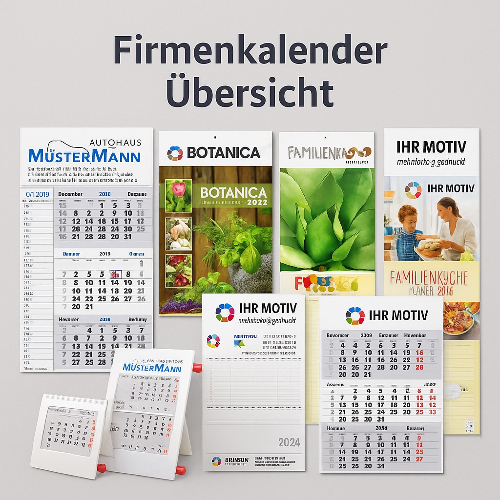 Übersicht individuell gestalteter Kalender für Unternehmen – Qualität, Design und Nachhaltigkeit von HERMANN Direkt