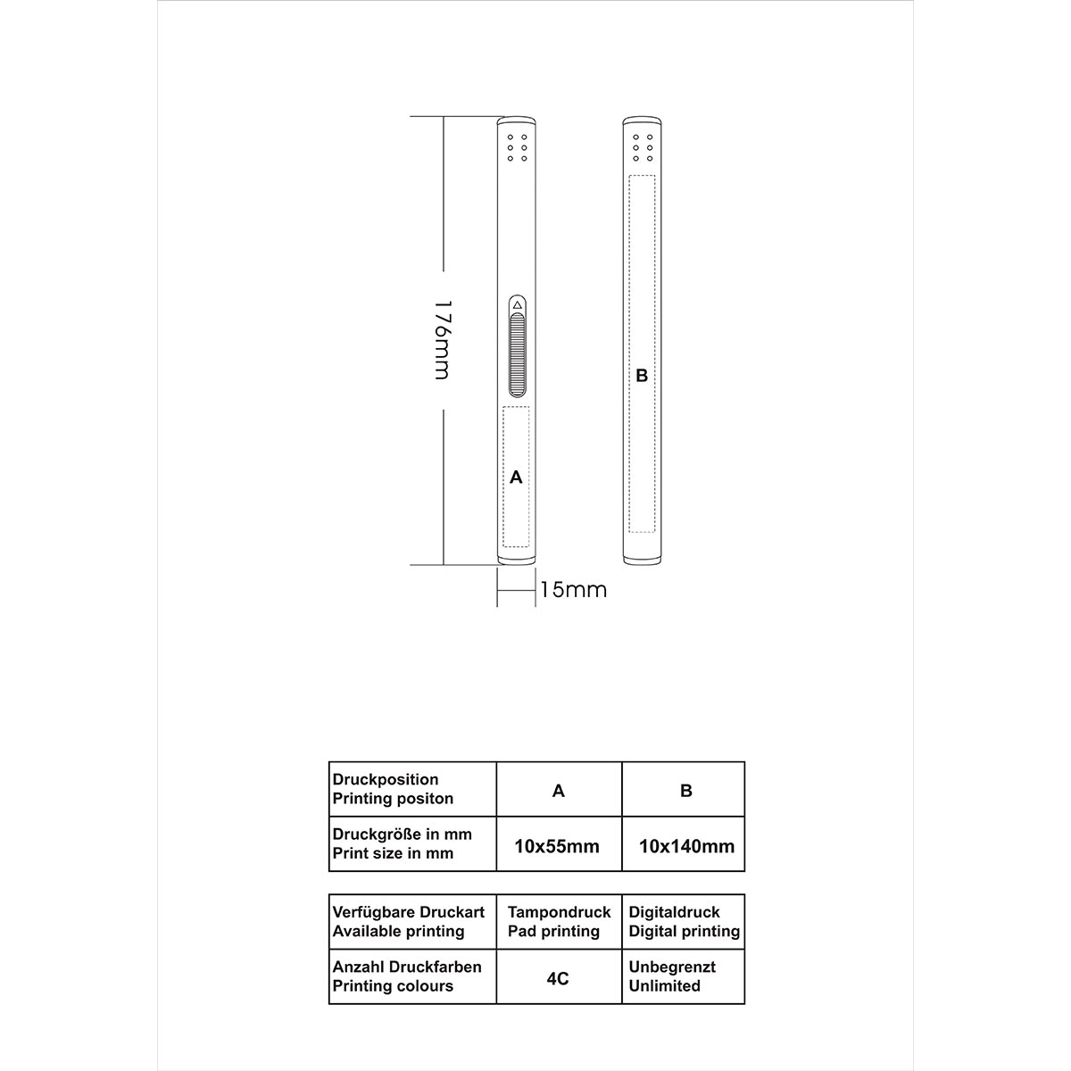 unilite® IBIZA 49 Metall-Stabfeuerzeug Skizze