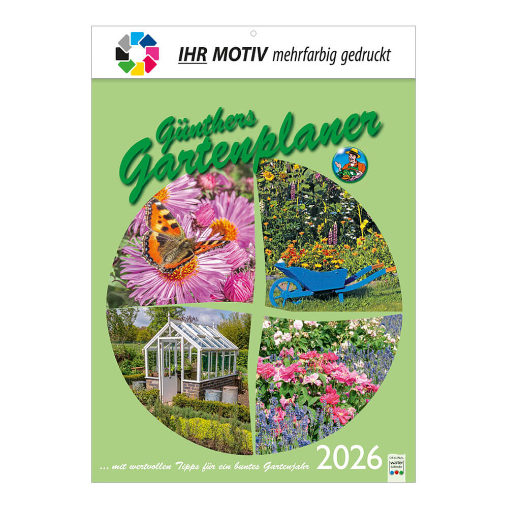 Bildkalender Günthers Gartenplaner 2026 mit Logo – Gartenmotive & Gartentipps Garten Bildkalender 2026 Werbekalender 2026