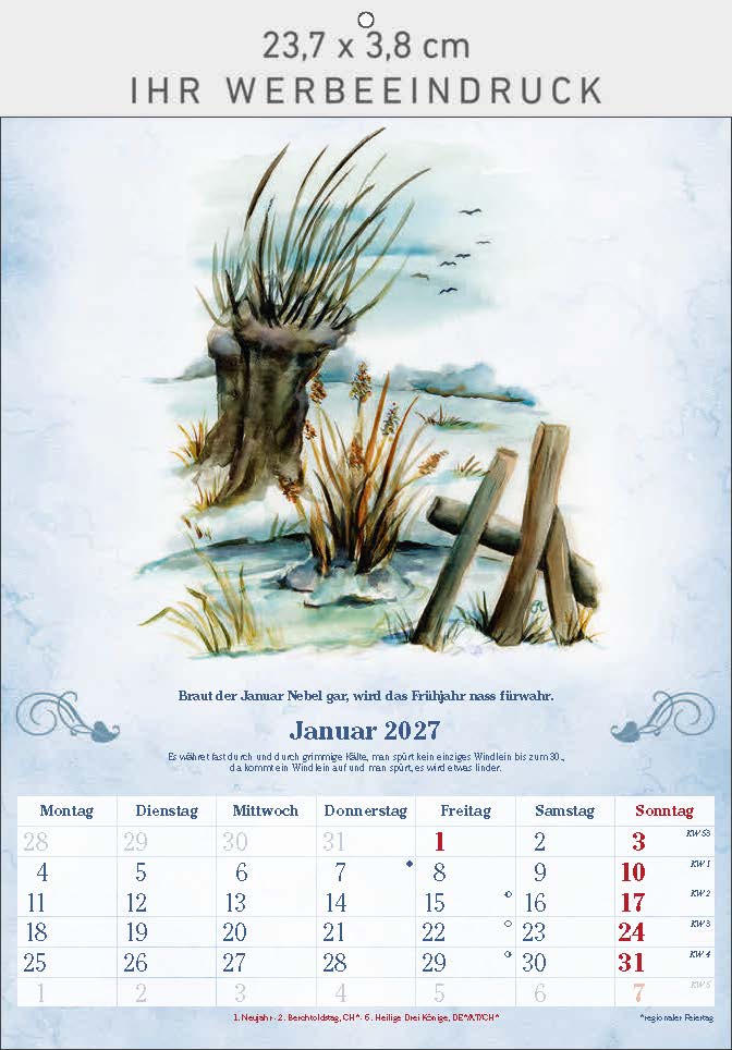 Bildkalender Der 100-Jährige, Ausgabe 2027 Monat Januar
