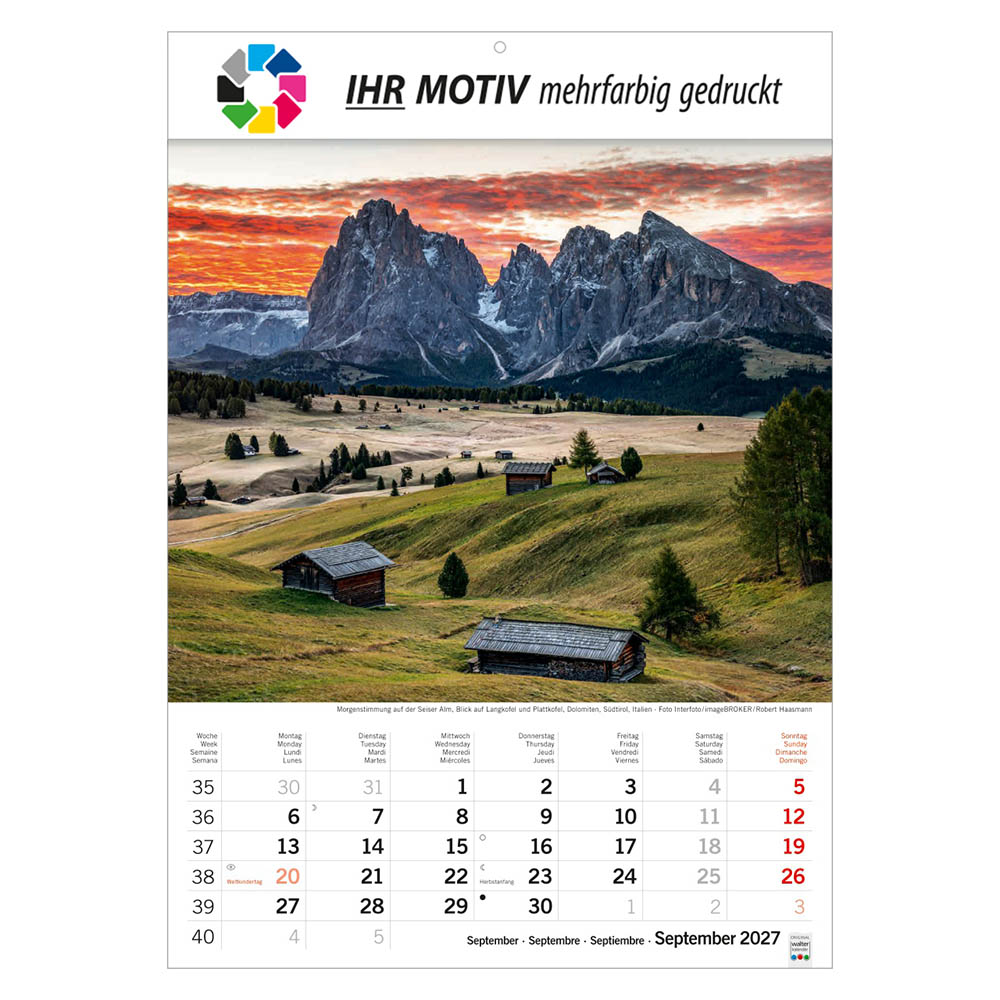 Bildkalender Sonnentage Alpen, Ausgabe 2027 Monat September