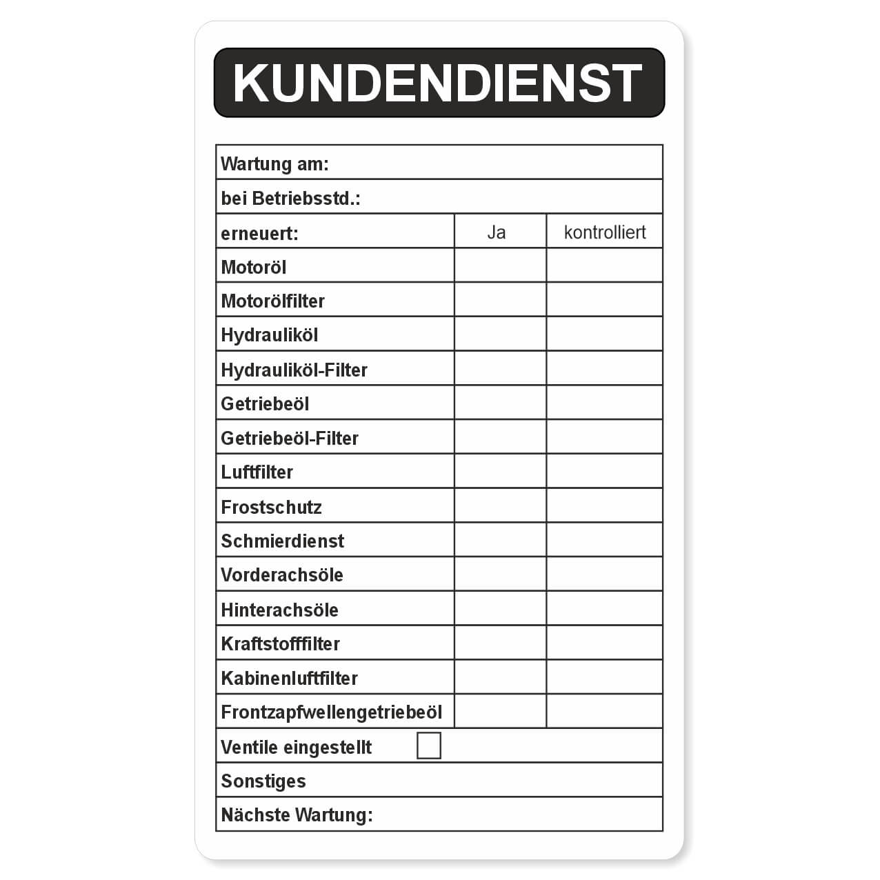 Kundendienst Aufkleber Betriebsstunden neutral