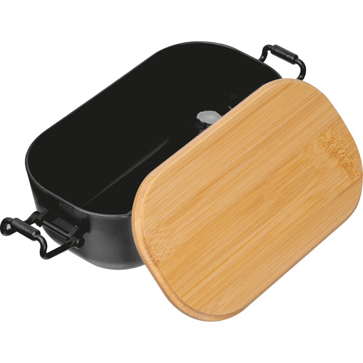 Lunchbox mit Bambusdeckel und Bügelverschluss geöffnet