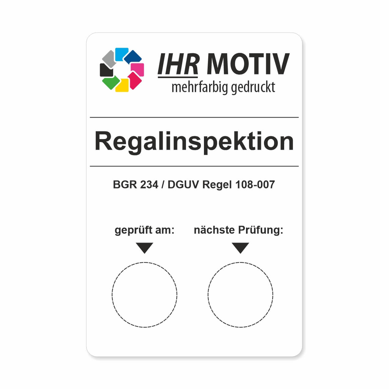 Vorschau: Grundplakette DGUV Vorschrift 108-007, Regalinspektion (BGR 234)