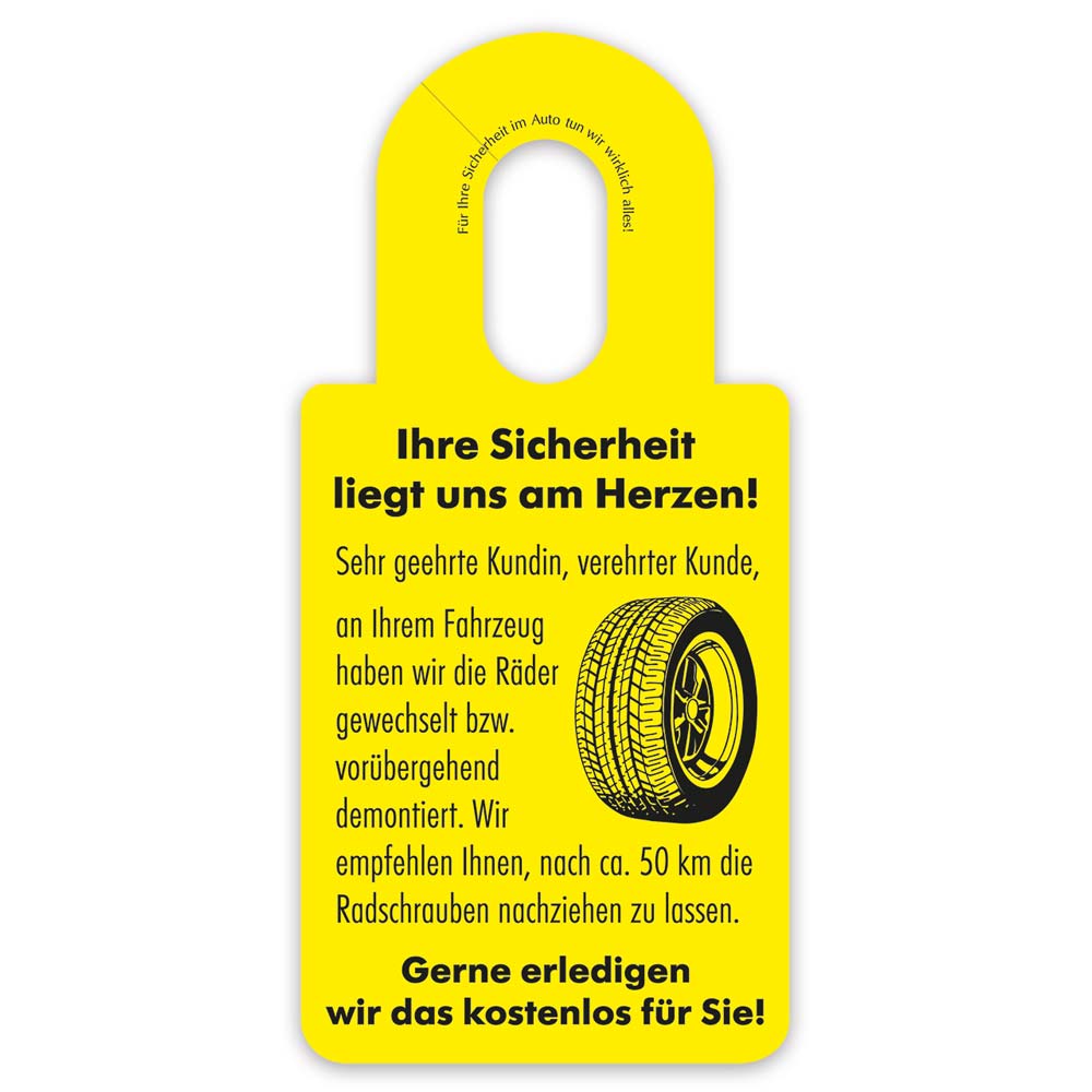 Vorschau: Hinweis-Spiegelanhänger Radschrauben prüfen