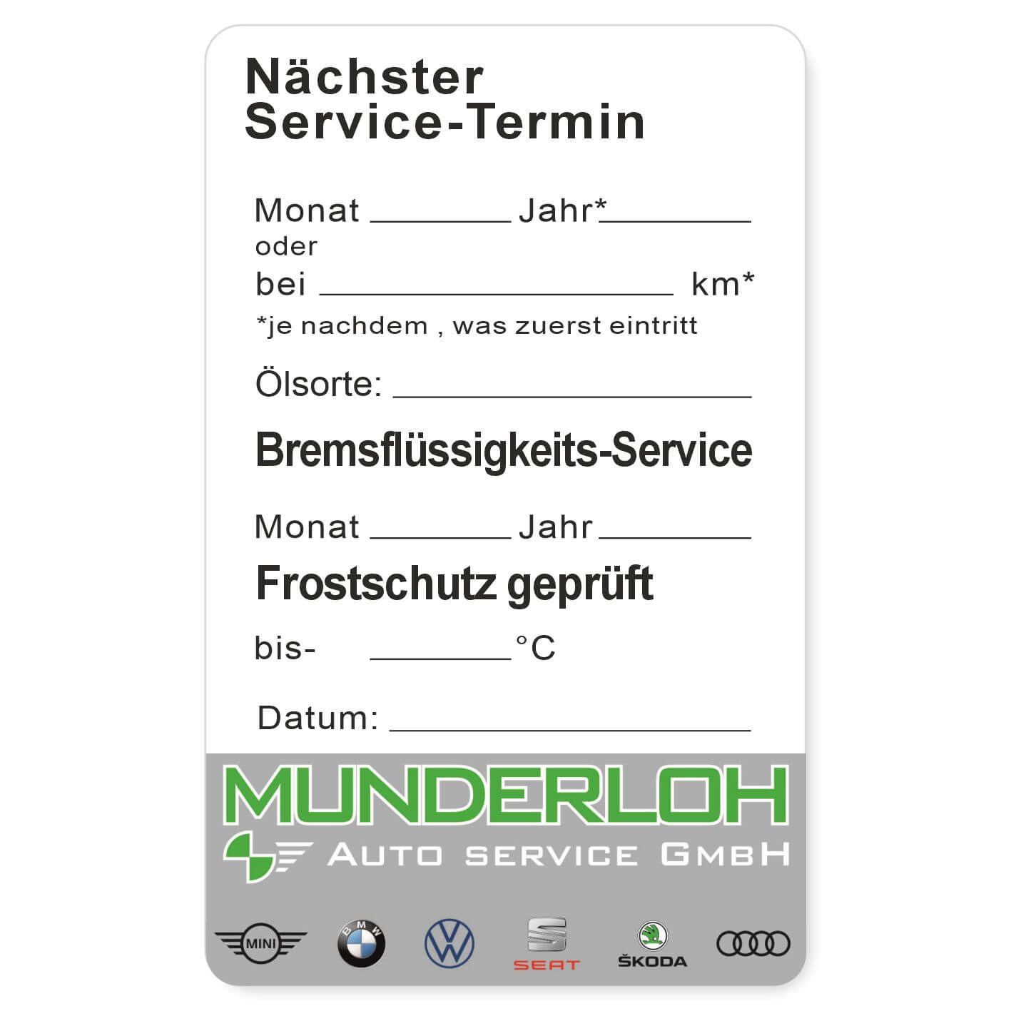 Nächster Service, Bremsflüsskeit, Frostschutz Beispiel 1