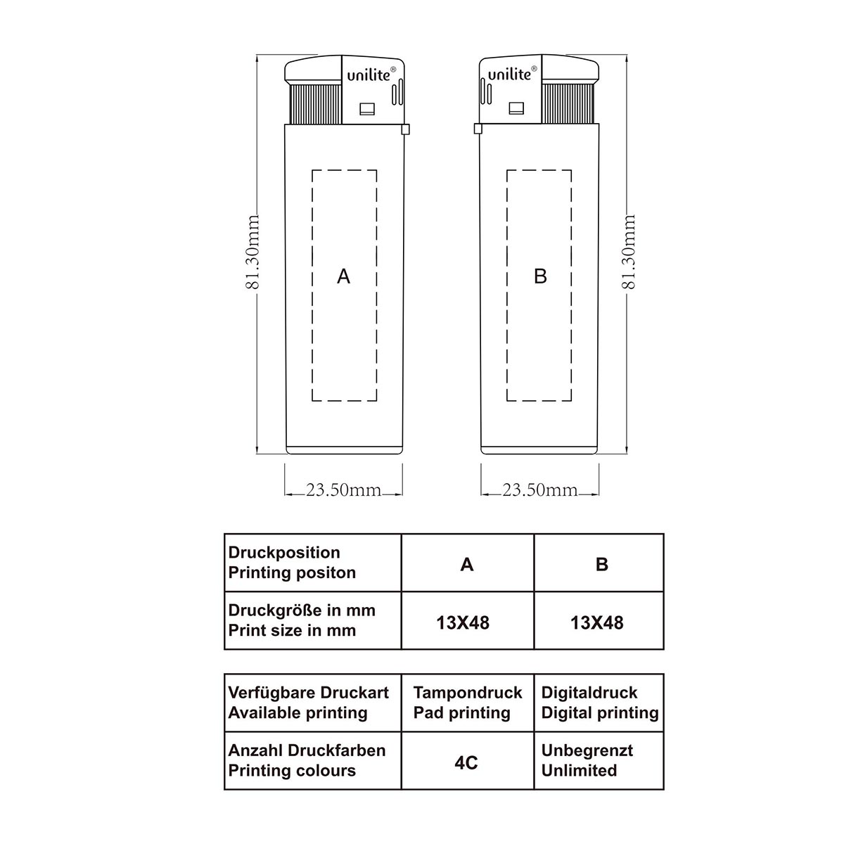 unilite® U-59 01 Elektronik-Feuerzeug Skizze