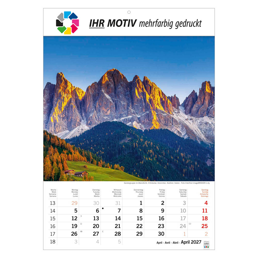 Bildkalender Sonnentage Alpen, Ausgabe 2027 Monat April