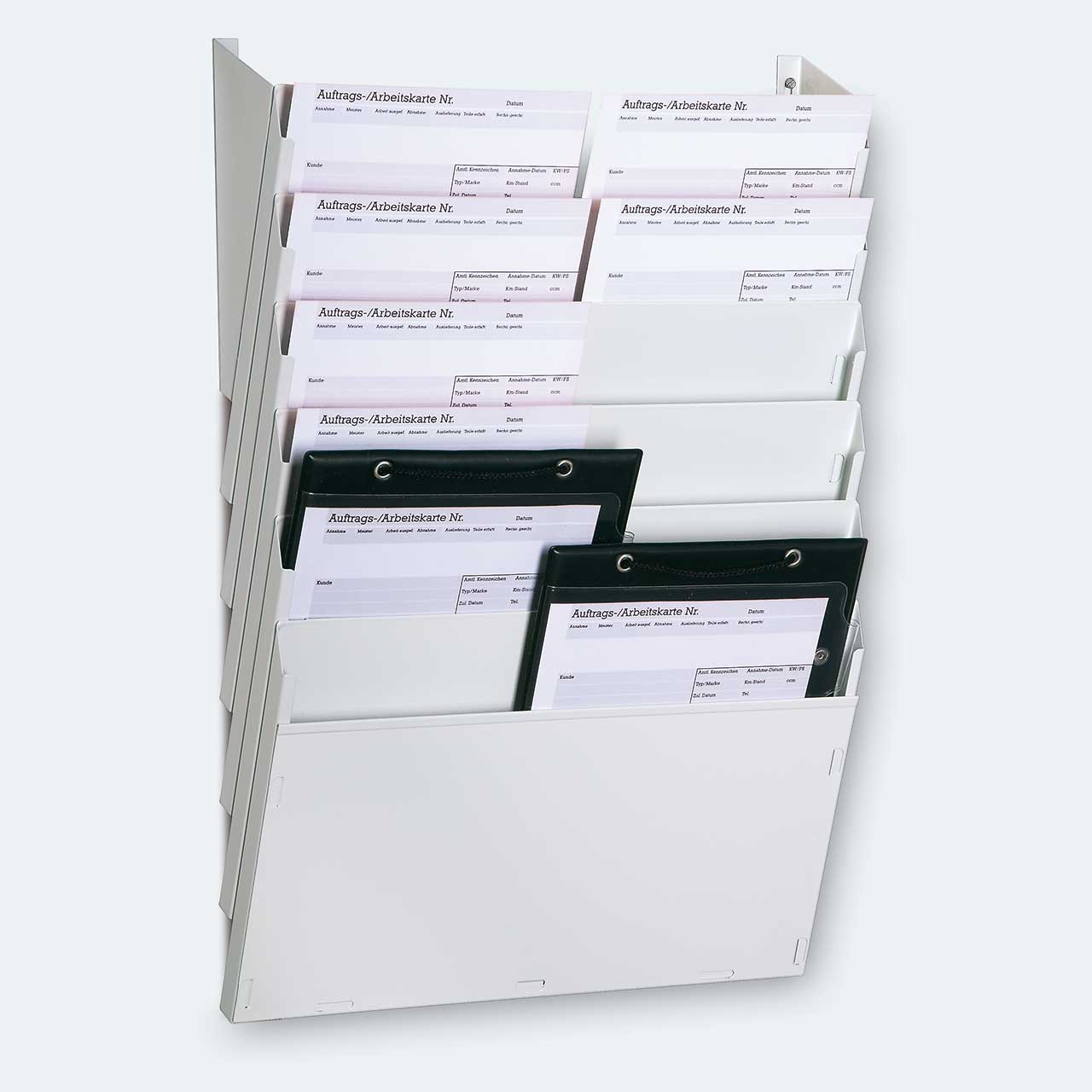 Vorschau: Griffsicht-System. Wandhalter aus Stahlblech für DIN A5 Auftragstaschen und,Formulare.