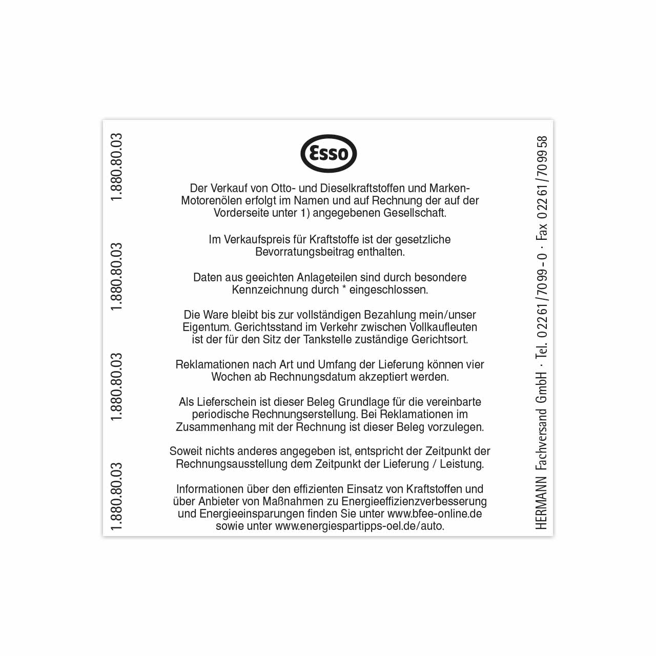 Thermo-Rolle mit ESSO-Druck - Rückseietentext