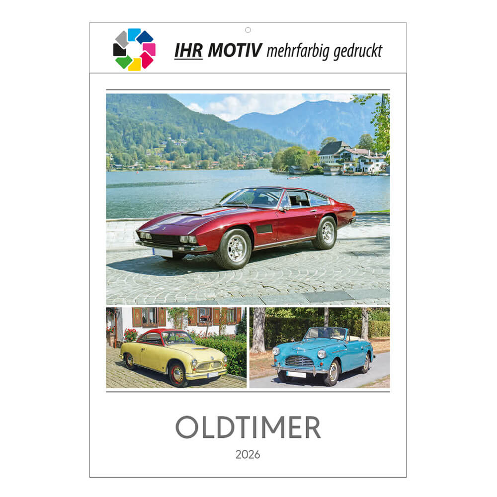 Bildkalender Oldtimer 2026 mit Logo – Klassiker im Kalenderformat
