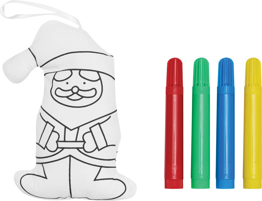 Bemalbarer Weihnachtsmann mit 4 verschiedenen Filzstiften und bemalbarem Stofftier 1