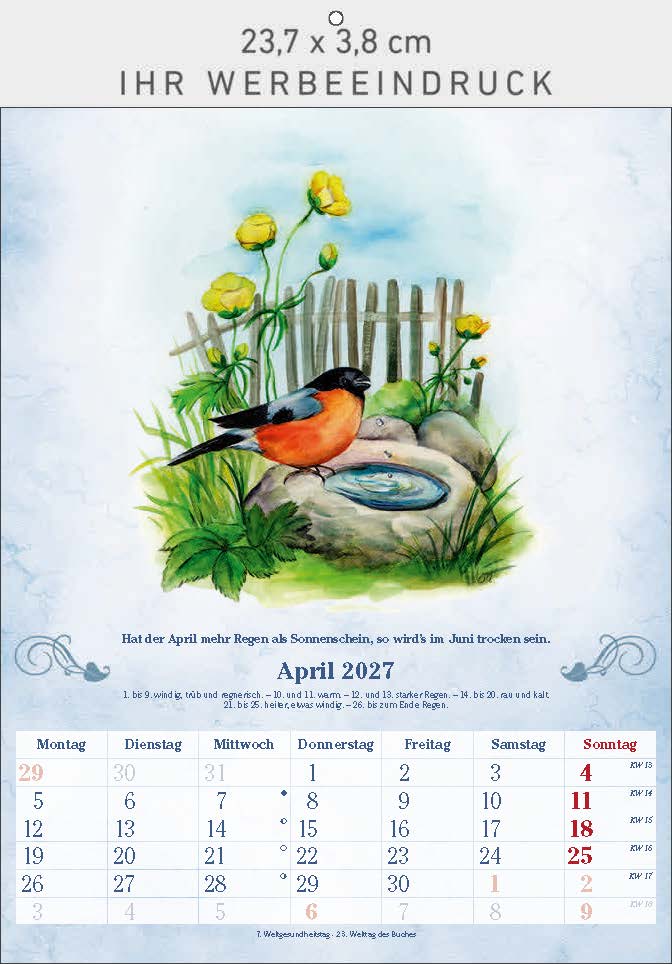 Bildkalender Der 100-Jährige, Ausgabe 2027 Monat April