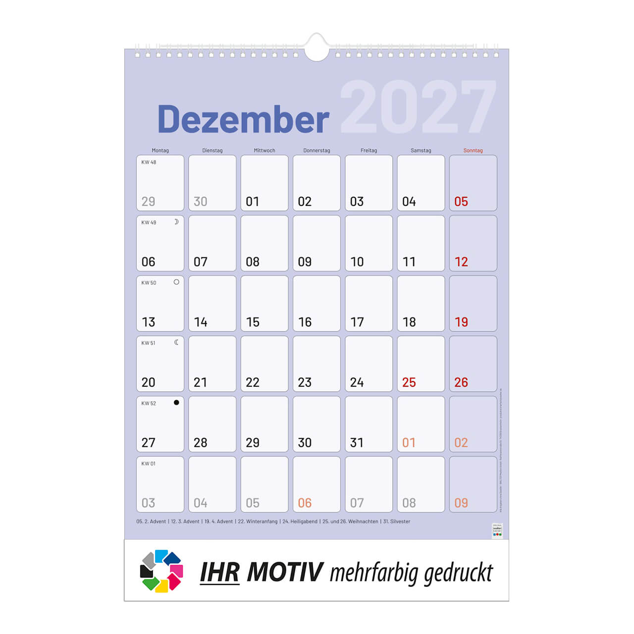 1-Monatsplaner mit Wire-O Bindung, Ausgabe 2027 Monat Dezember