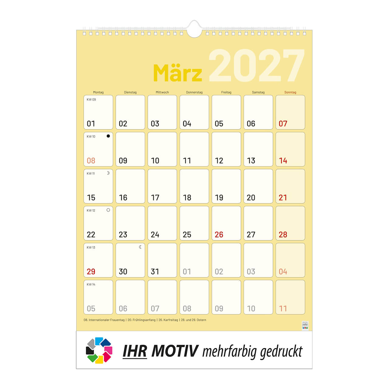 1-Monatsplaner mit Wire-O Bindung, Ausgabe 2027 Monat März